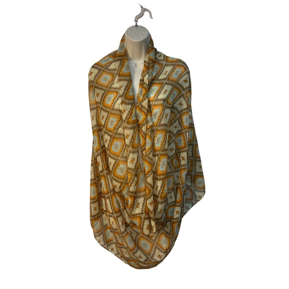 Yellow Orange Blue Geometric Diamond Print Infinity Loop Scarf Lightweight